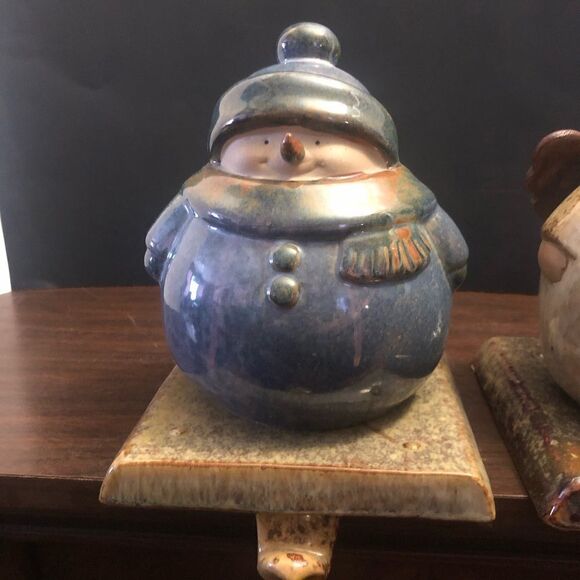 Vintage Kirklands Potters Garden Snowman And Angel Pottery Stocking Hangers - Picture 2 of 12